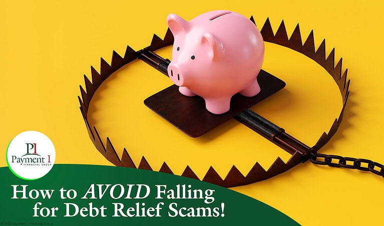 piggy bank on a bear trap indicating a debt relief scam