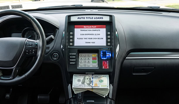 ATM machine inside of a vehicle illustrating the benefit of an auto title loan