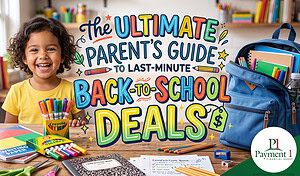 Back-to-school deals guide with school supplies and a smiling child.